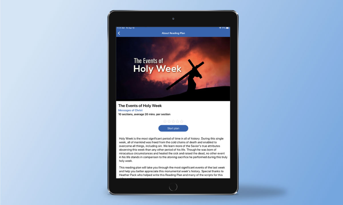 Screenshot of The Events of Holy Week Reading Plan by ScripturePlus.