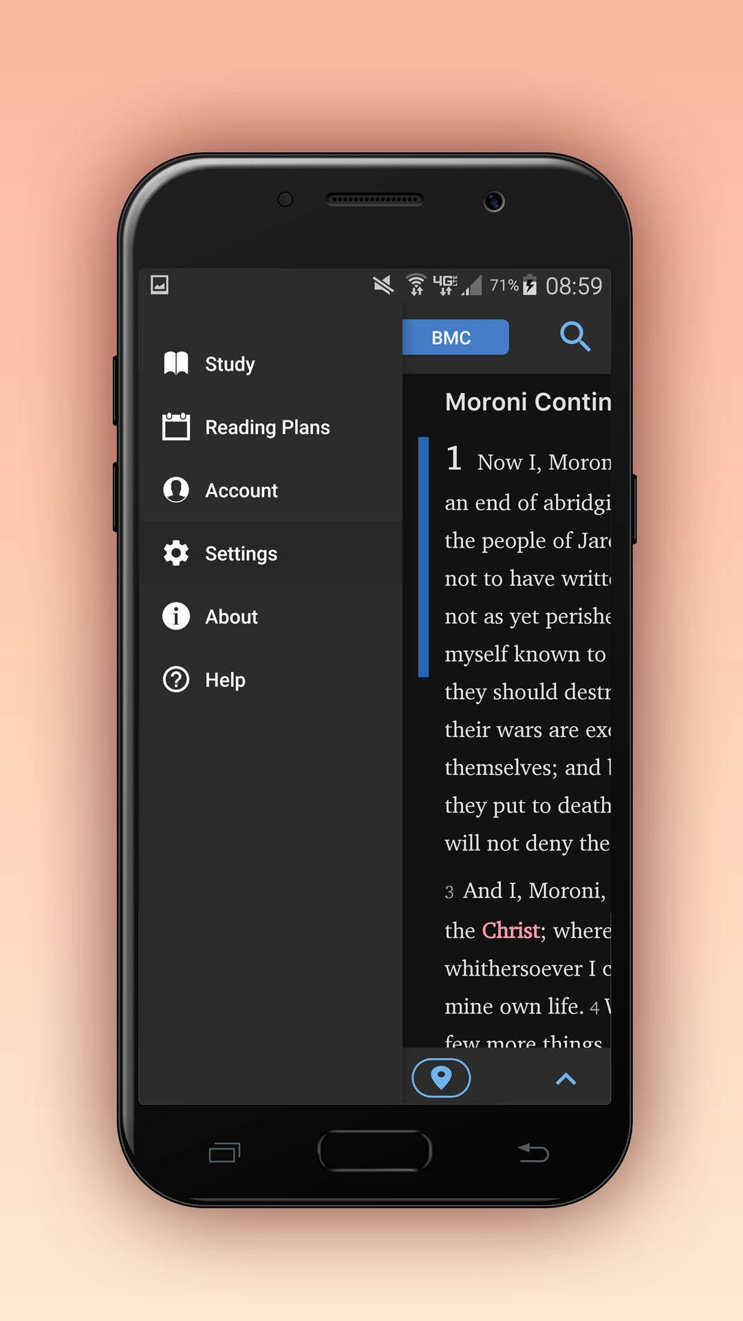 Screenshot of Dark Mode menu